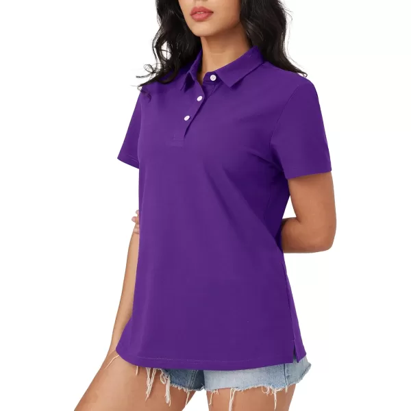 MAGCOMSEN Women's Polo Shirts Cotton Short Sleeve Collared Golf Shirt 3 Buttons Breathable Wicking Cool Casual Tops