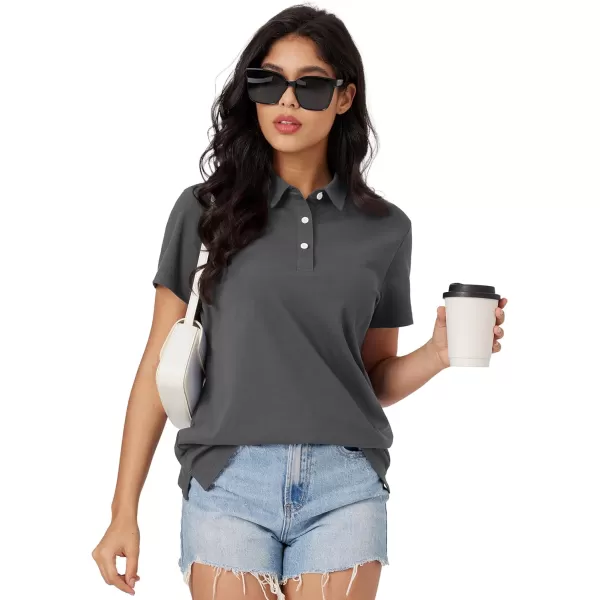 MAGCOMSEN Women's Polo Shirts Cotton Short Sleeve Collared Golf Shirt 3 Buttons Breathable Wicking Cool Casual Tops
