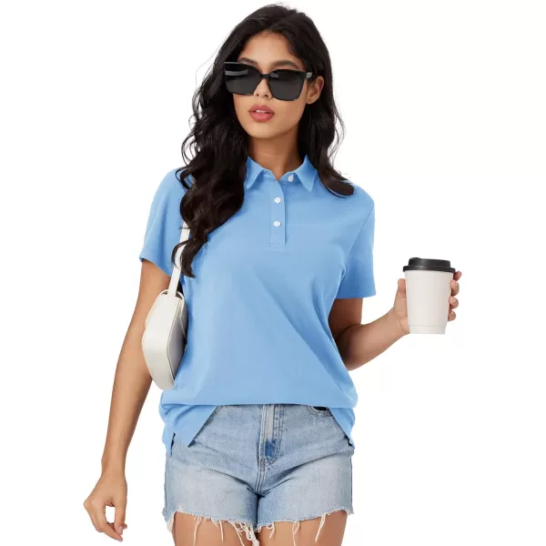 MAGCOMSEN Women's Polo Shirts Cotton Short Sleeve Collared Golf Shirt 3 Buttons Breathable Wicking Cool Casual Tops