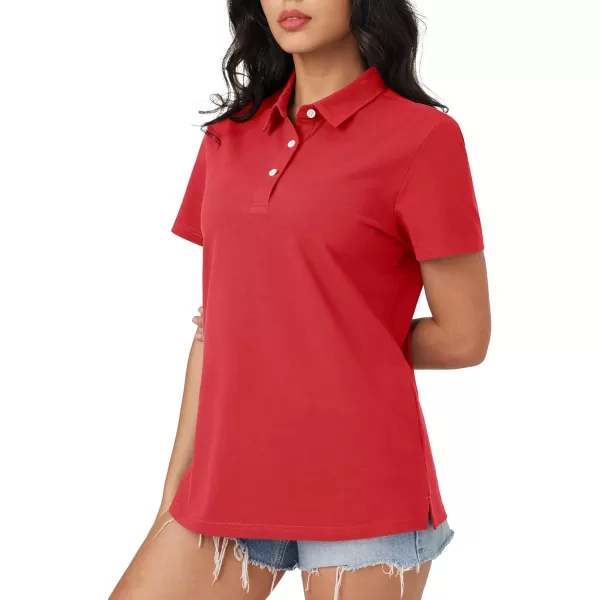 MAGCOMSEN Women's Polo Shirts Cotton Short Sleeve Collared Golf Shirt 3 Buttons Breathable Wicking Cool Casual Tops
