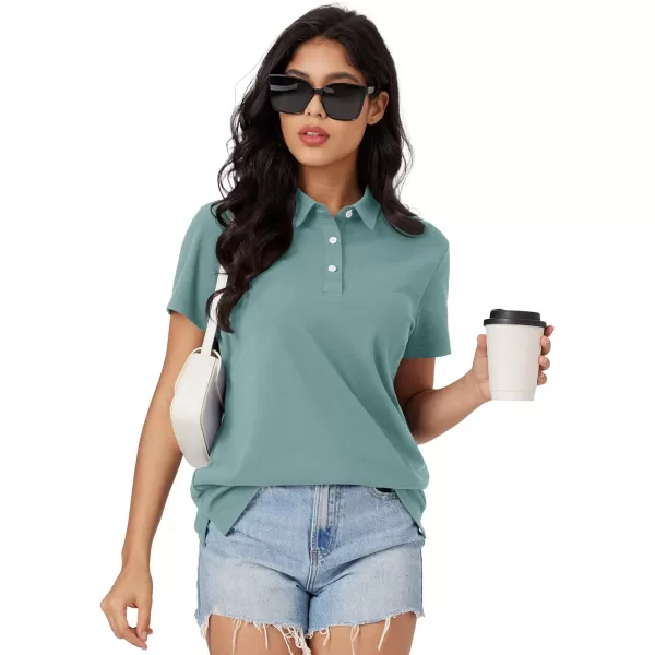 MAGCOMSEN Women's Polo Shirts Cotton Short Sleeve Collared Golf Shirt 3 Buttons Breathable Wicking Cool Casual Tops