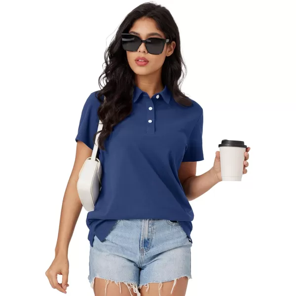 MAGCOMSEN Women's Polo Shirts Cotton Short Sleeve Collared Golf Shirt 3 Buttons Breathable Wicking Cool Casual Tops