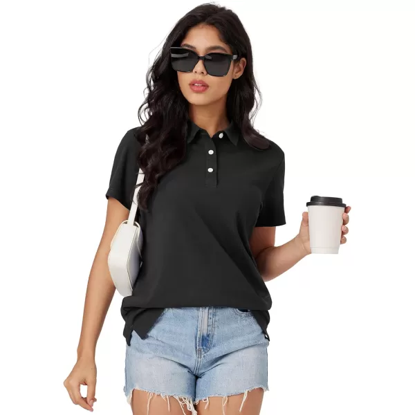 MAGCOMSEN Women's Polo Shirts Cotton Short Sleeve Collared Golf Shirt 3 Buttons Breathable Wicking Cool Casual Tops