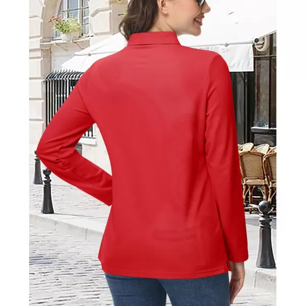 MAGCOMSEN Women's Polo Shirts Long Sleeve 3-Button Cotton Cool Shirts Wicking Casual Business Collared Shirts Tops