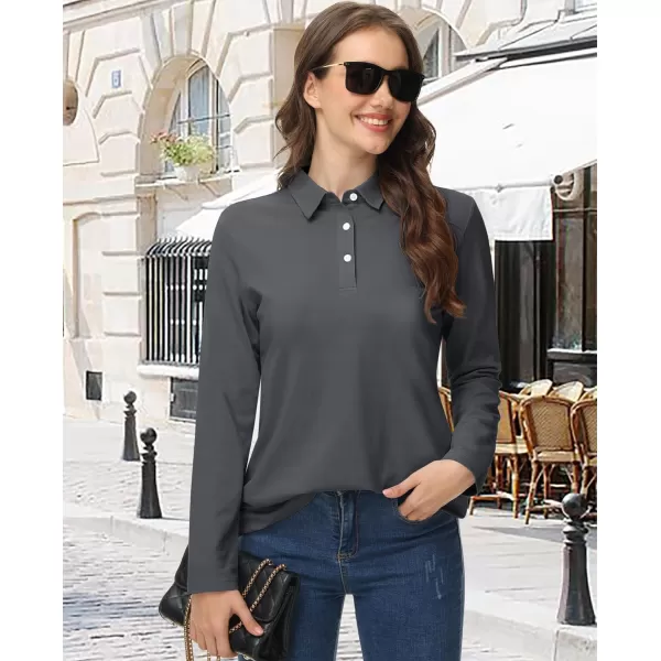 MAGCOMSEN Women's Polo Shirts Long Sleeve 3-Button Cotton Cool Shirts Wicking Casual Business Collared Shirts Tops