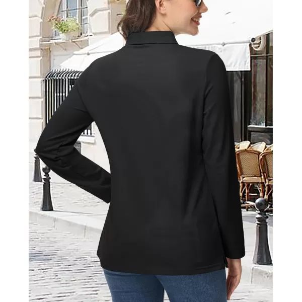 MAGCOMSEN Women's Polo Shirts Long Sleeve 3-Button Cotton Cool Shirts Wicking Casual Business Collared Shirts Tops