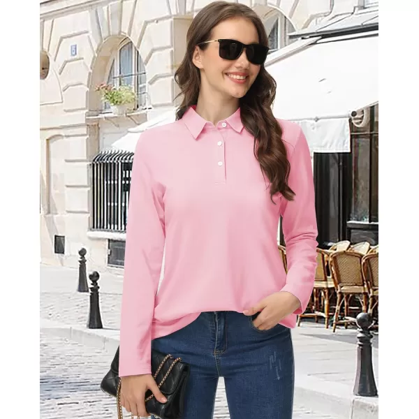 MAGCOMSEN Women's Polo Shirts Long Sleeve 3-Button Cotton Cool Shirts Wicking Casual Business Collared Shirts Tops