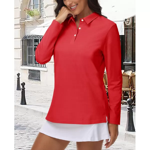 MAGCOMSEN Women's Polo Shirts Long Sleeve 3-Button Cotton Cool Shirts Wicking Casual Business Collared Shirts Tops