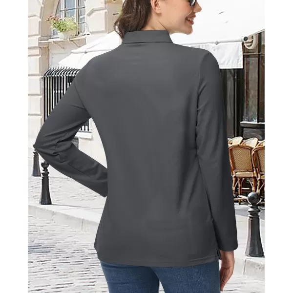 MAGCOMSEN Women's Polo Shirts Long Sleeve 3-Button Cotton Cool Shirts Wicking Casual Business Collared Shirts Tops