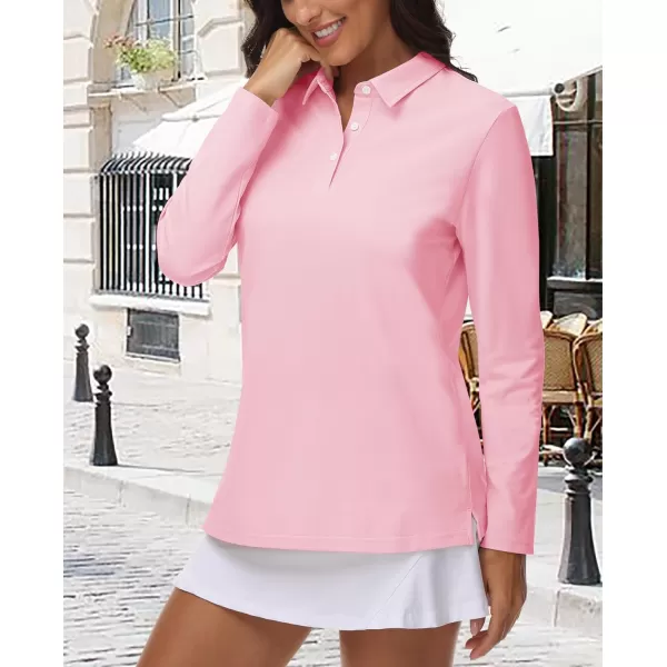 MAGCOMSEN Women's Polo Shirts Long Sleeve 3-Button Cotton Cool Shirts Wicking Casual Business Collared Shirts Tops