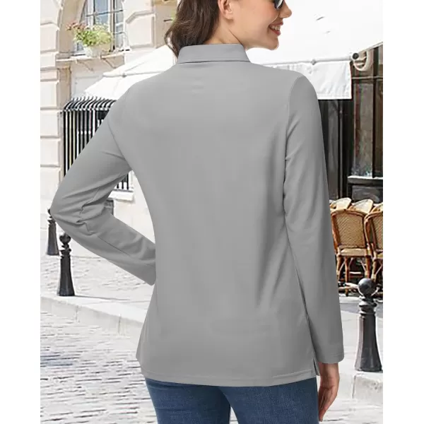 MAGCOMSEN Women's Polo Shirts Long Sleeve 3-Button Cotton Cool Shirts Wicking Casual Business Collared Shirts Tops