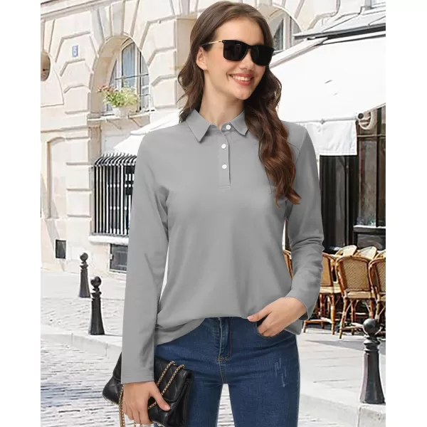 MAGCOMSEN Women's Polo Shirts Long Sleeve 3-Button Cotton Cool Shirts Wicking Casual Business Collared Shirts Tops