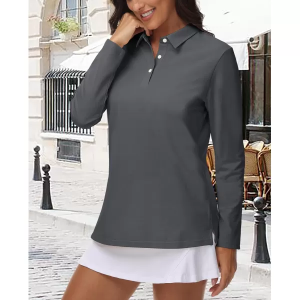 MAGCOMSEN Women's Polo Shirts Long Sleeve 3-Button Cotton Cool Shirts Wicking Casual Business Collared Shirts Tops