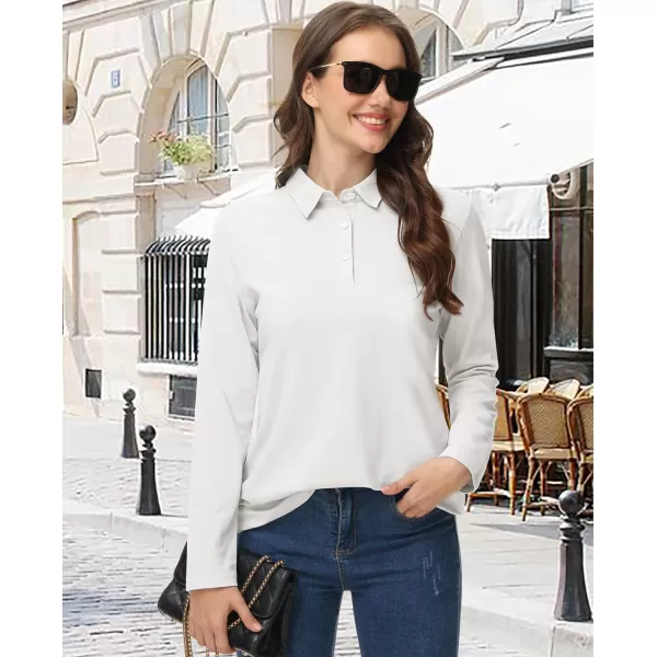 MAGCOMSEN Women's Polo Shirts Long Sleeve 3-Button Cotton Cool Shirts Wicking Casual Business Collared Shirts Tops