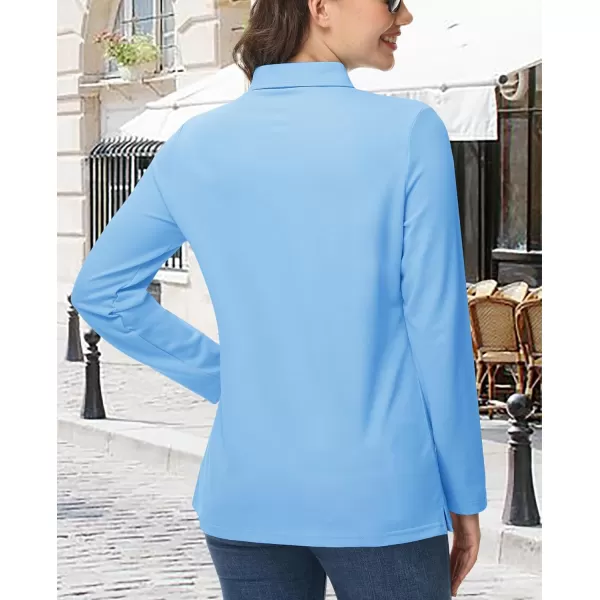 MAGCOMSEN Women's Polo Shirts Long Sleeve 3-Button Cotton Cool Shirts Wicking Casual Business Collared Shirts Tops