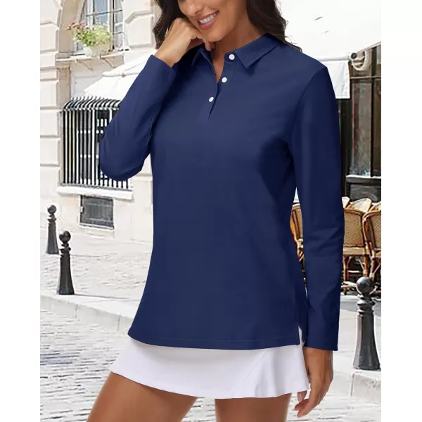 MAGCOMSEN Women's Polo Shirts Long Sleeve 3-Button Cotton Cool Shirts Wicking Casual Business Collared Shirts Tops