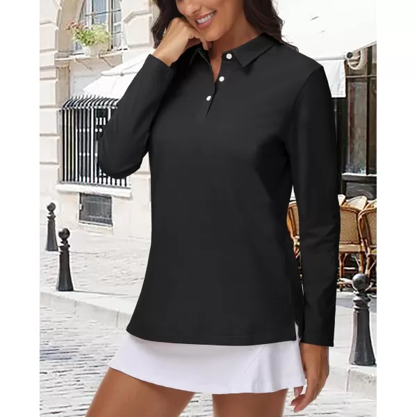 MAGCOMSEN Women's Polo Shirts Long Sleeve 3-Button Cotton Cool Shirts Wicking Casual Business Collared Shirts Tops