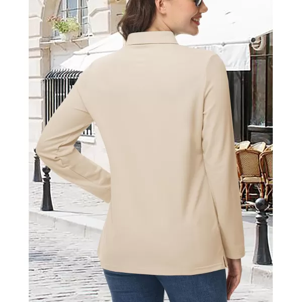 MAGCOMSEN Women's Polo Shirts Long Sleeve 3-Button Cotton Cool Shirts Wicking Casual Business Collared Shirts Tops