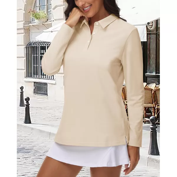 MAGCOMSEN Women's Polo Shirts Long Sleeve 3-Button Cotton Cool Shirts Wicking Casual Business Collared Shirts Tops