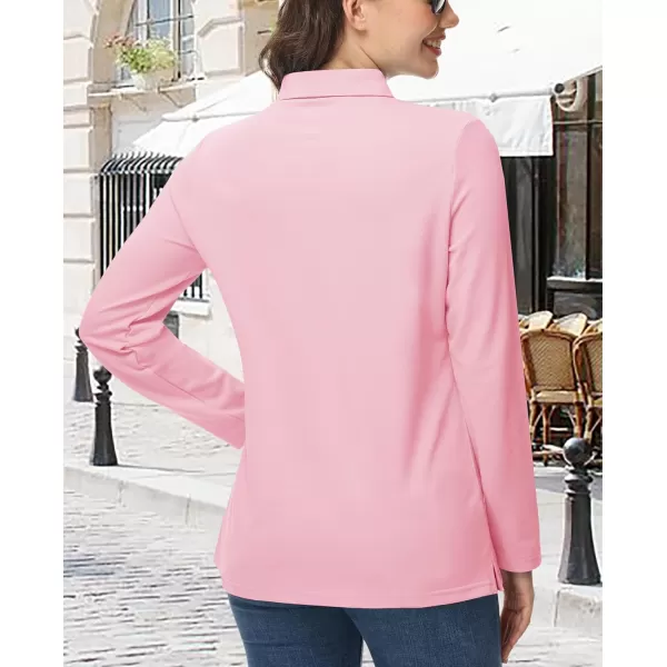 MAGCOMSEN Women's Polo Shirts Long Sleeve 3-Button Cotton Cool Shirts Wicking Casual Business Collared Shirts Tops