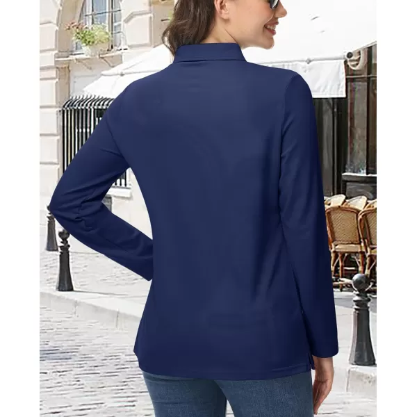 MAGCOMSEN Women's Polo Shirts Long Sleeve 3-Button Cotton Cool Shirts Wicking Casual Business Collared Shirts Tops