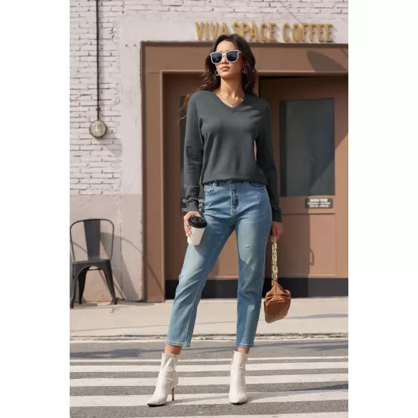 MAGCOMSEN Women's V Neck Sweater 2024 Spring Casual Long Sleeve Tops Knit Lightweight Pullover Sweaters Jumper