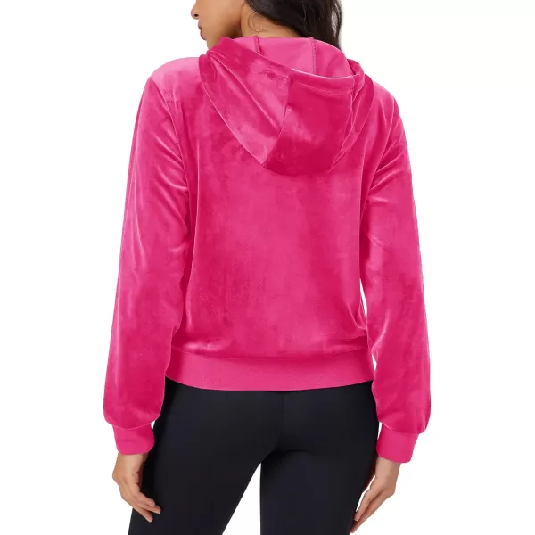 MAGCOMSEN Women's Velour Crop Hoodie Jacket Long Sleeve Zip Up Tops Soft Casual Velvet Jacket with Pockets