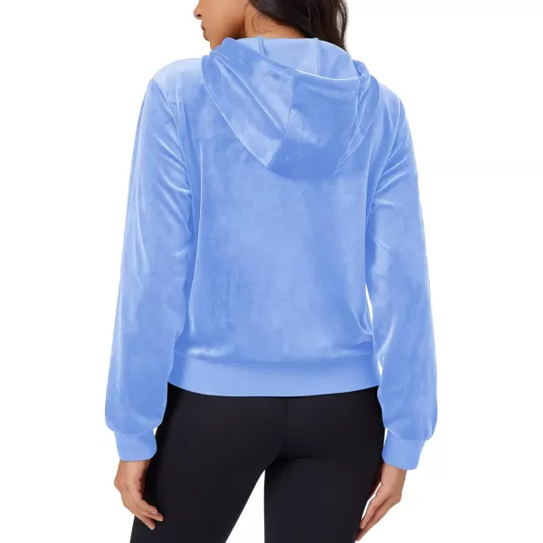 MAGCOMSEN Women's Velour Crop Hoodie Jacket Long Sleeve Zip Up Tops Soft Casual Velvet Jacket with Pockets