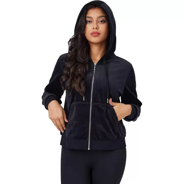 MAGCOMSEN Women's Velour Crop Hoodie Jacket Long Sleeve Zip Up Tops Soft Casual Velvet Jacket with Pockets