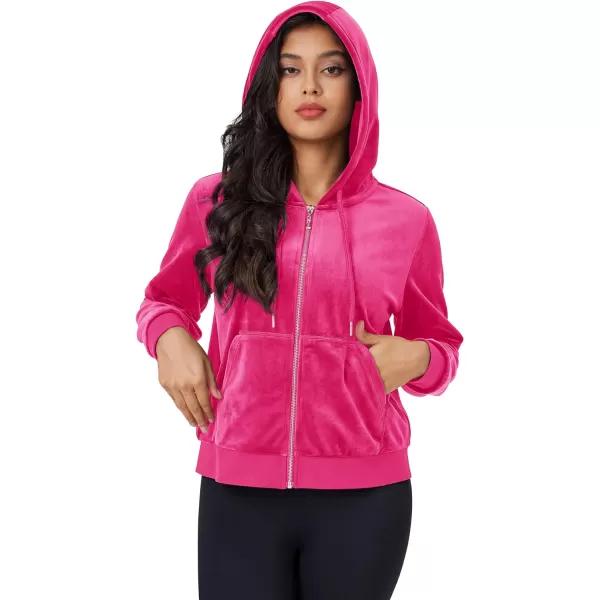 MAGCOMSEN Women's Velour Crop Hoodie Jacket Long Sleeve Zip Up Tops Soft Casual Velvet Jacket with Pockets