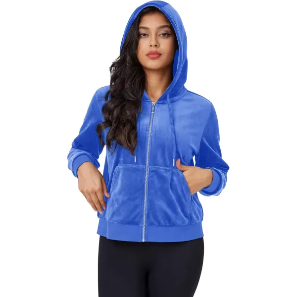 MAGCOMSEN Women's Velour Crop Hoodie Jacket Long Sleeve Zip Up Tops Soft Casual Velvet Jacket with Pockets