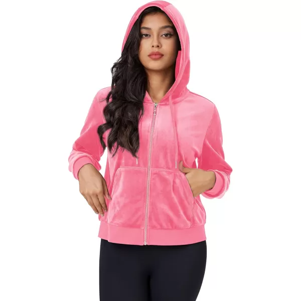 MAGCOMSEN Women's Velour Crop Hoodie Jacket Long Sleeve Zip Up Tops Soft Casual Velvet Jacket with Pockets