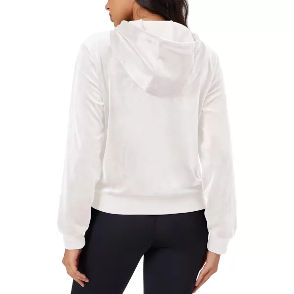 MAGCOMSEN Women's Velour Crop Hoodie Jacket Long Sleeve Zip Up Tops Soft Casual Velvet Jacket with Pockets