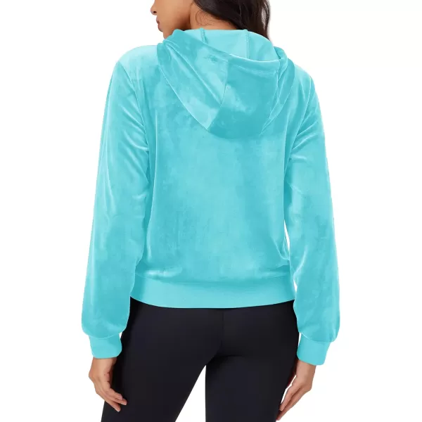 MAGCOMSEN Women's Velour Crop Hoodie Jacket Long Sleeve Zip Up Tops Soft Casual Velvet Jacket with Pockets