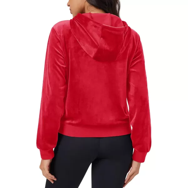 MAGCOMSEN Women's Velour Crop Hoodie Jacket Long Sleeve Zip Up Tops Soft Casual Velvet Jacket with Pockets