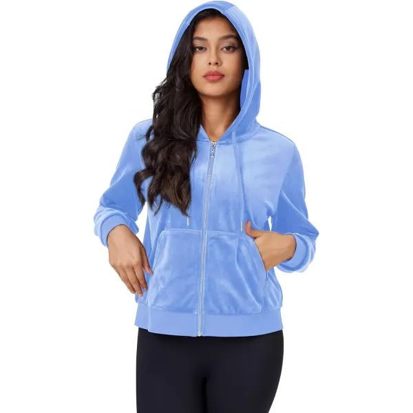 MAGCOMSEN Women's Velour Crop Hoodie Jacket Long Sleeve Zip Up Tops Soft Casual Velvet Jacket with Pockets