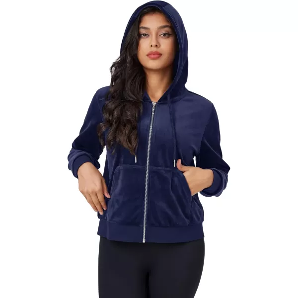 MAGCOMSEN Women's Velour Crop Hoodie Jacket Long Sleeve Zip Up Tops Soft Casual Velvet Jacket with Pockets