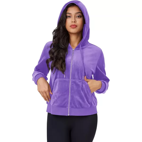 MAGCOMSEN Women's Velour Crop Hoodie Jacket Long Sleeve Zip Up Tops Soft Casual Velvet Jacket with Pockets