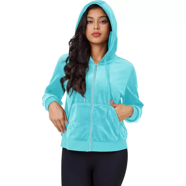 MAGCOMSEN Women's Velour Crop Hoodie Jacket Long Sleeve Zip Up Tops Soft Casual Velvet Jacket with Pockets