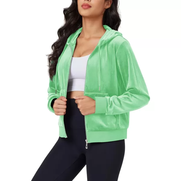 MAGCOMSEN Women's Velour Crop Hoodie Jacket Long Sleeve Zip Up Tops Soft Casual Velvet Jacket with Pockets