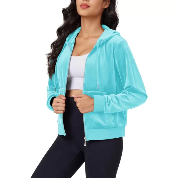 MAGCOMSEN Women's Velour Crop Hoodie Jacket Long Sleeve Zip Up Tops Soft Casual Velvet Jacket with Pockets