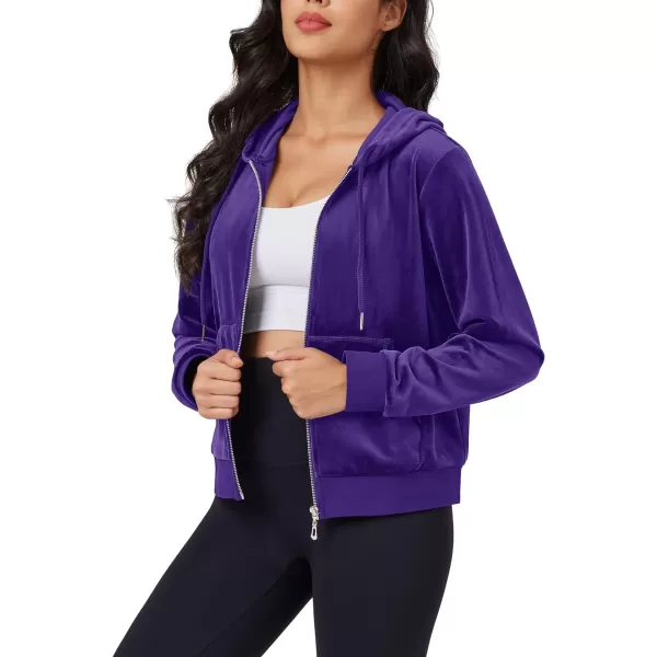 MAGCOMSEN Women's Velour Crop Hoodie Jacket Long Sleeve Zip Up Tops Soft Casual Velvet Jacket with Pockets