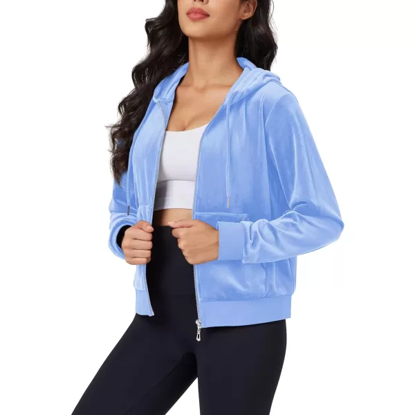 MAGCOMSEN Women's Velour Crop Hoodie Jacket Long Sleeve Zip Up Tops Soft Casual Velvet Jacket with Pockets