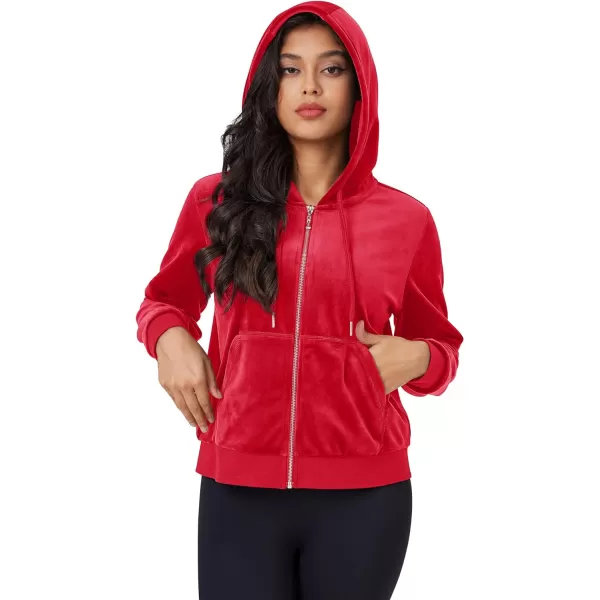 MAGCOMSEN Women's Velour Crop Hoodie Jacket Long Sleeve Zip Up Tops Soft Casual Velvet Jacket with Pockets
