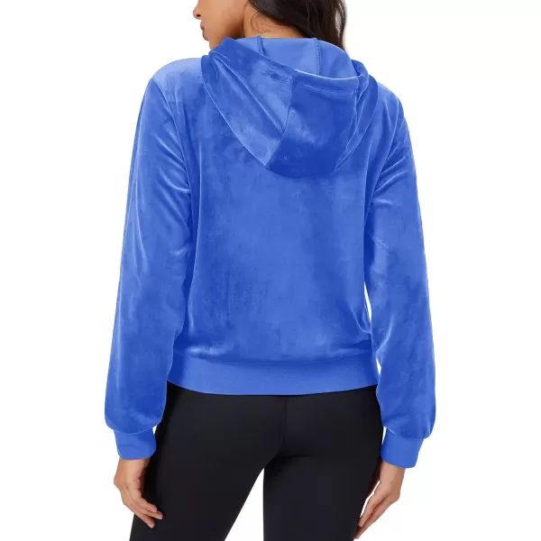 MAGCOMSEN Women's Velour Crop Hoodie Jacket Long Sleeve Zip Up Tops Soft Casual Velvet Jacket with Pockets
