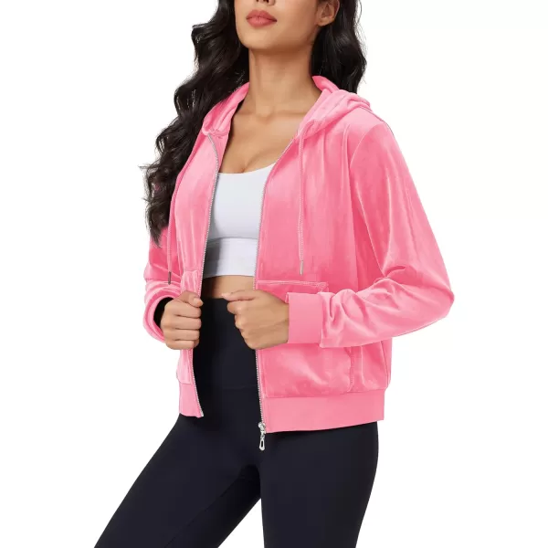 MAGCOMSEN Women's Velour Crop Hoodie Jacket Long Sleeve Zip Up Tops Soft Casual Velvet Jacket with Pockets