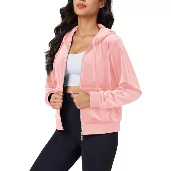 MAGCOMSEN Women's Velour Crop Hoodie Jacket Long Sleeve Zip Up Tops Soft Casual Velvet Jacket with Pockets