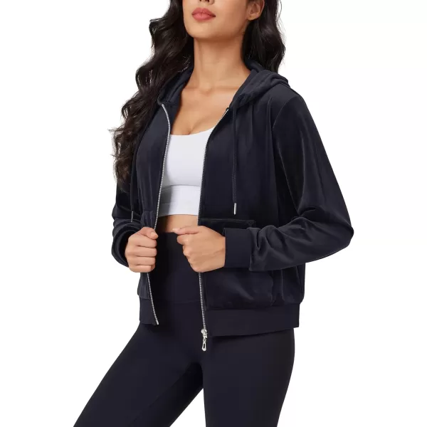 MAGCOMSEN Women's Velour Crop Hoodie Jacket Long Sleeve Zip Up Tops Soft Casual Velvet Jacket with Pockets