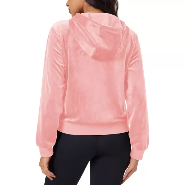 MAGCOMSEN Women's Velour Crop Hoodie Jacket Long Sleeve Zip Up Tops Soft Casual Velvet Jacket with Pockets