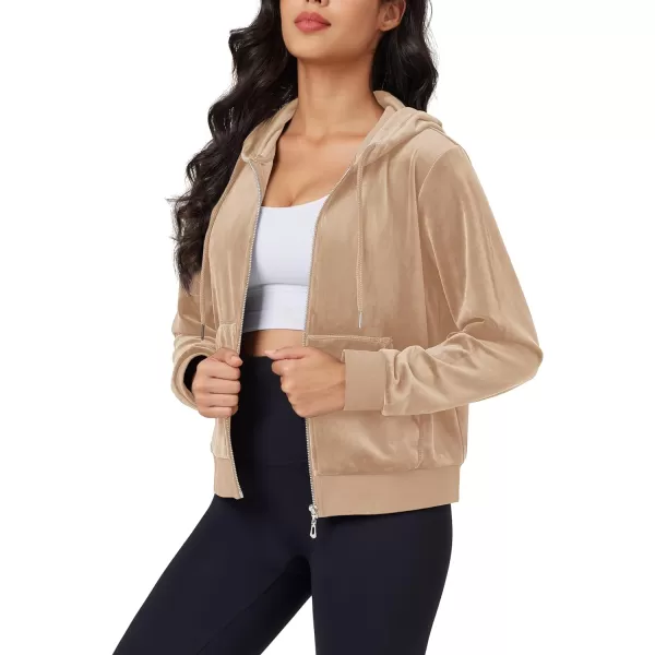 MAGCOMSEN Women's Velour Crop Hoodie Jacket Long Sleeve Zip Up Tops Soft Casual Velvet Jacket with Pockets